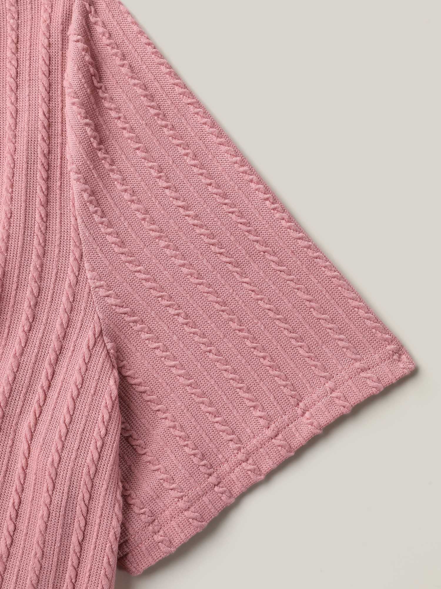 Cable Knit Textured Round Neck T-Shirt