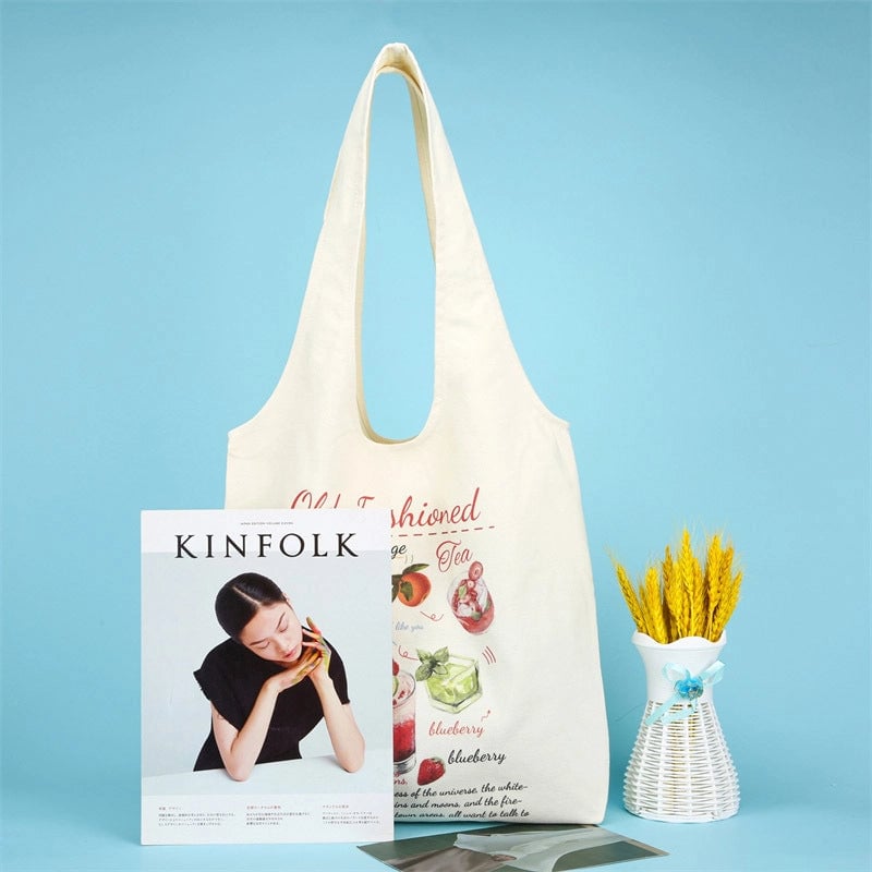Women's Large Canvas Cartoon Fruit Cute Streetwear Square Open Canvas Bag