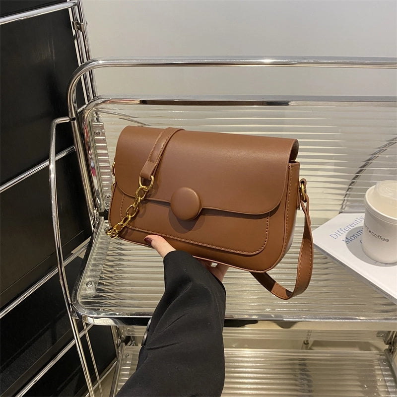 Women's Medium Pu Leather Solid Color Vintage Style Classic Style Square Flip Cover Crossbody Bag