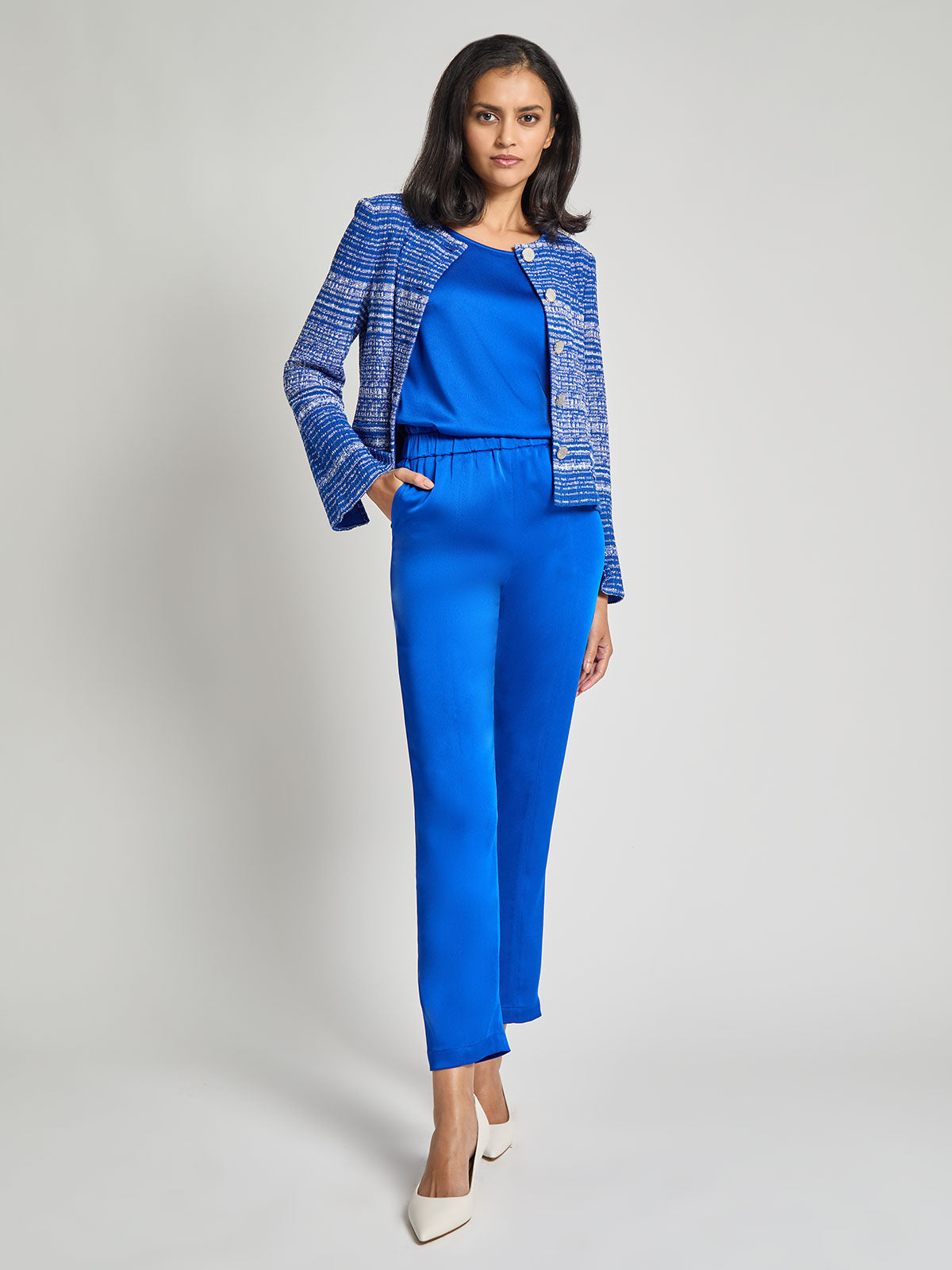 Tailored Melange Tweed Knit Jacket - Modern Fit