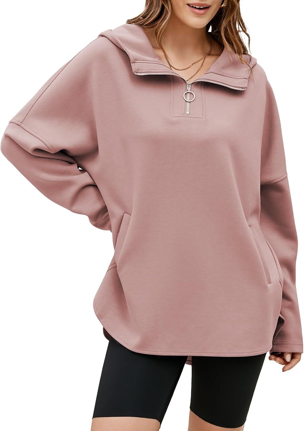 FINAL SALE⚡5 Packs for $25.95⚡- Women's Oversized Hoodies Casual Long Sleeve Half Zipper Pocket Sweatshirt Pullover Tops