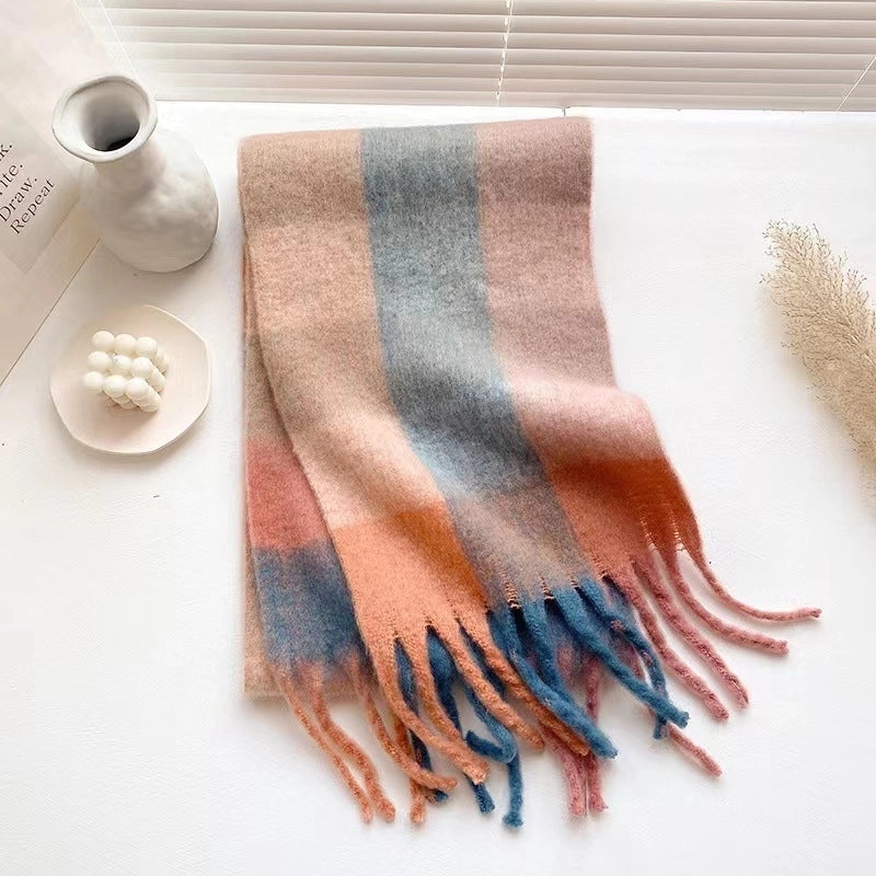 Mohair Nipped Color Scarf Cashmere Thickened Warm Scarf Shawl