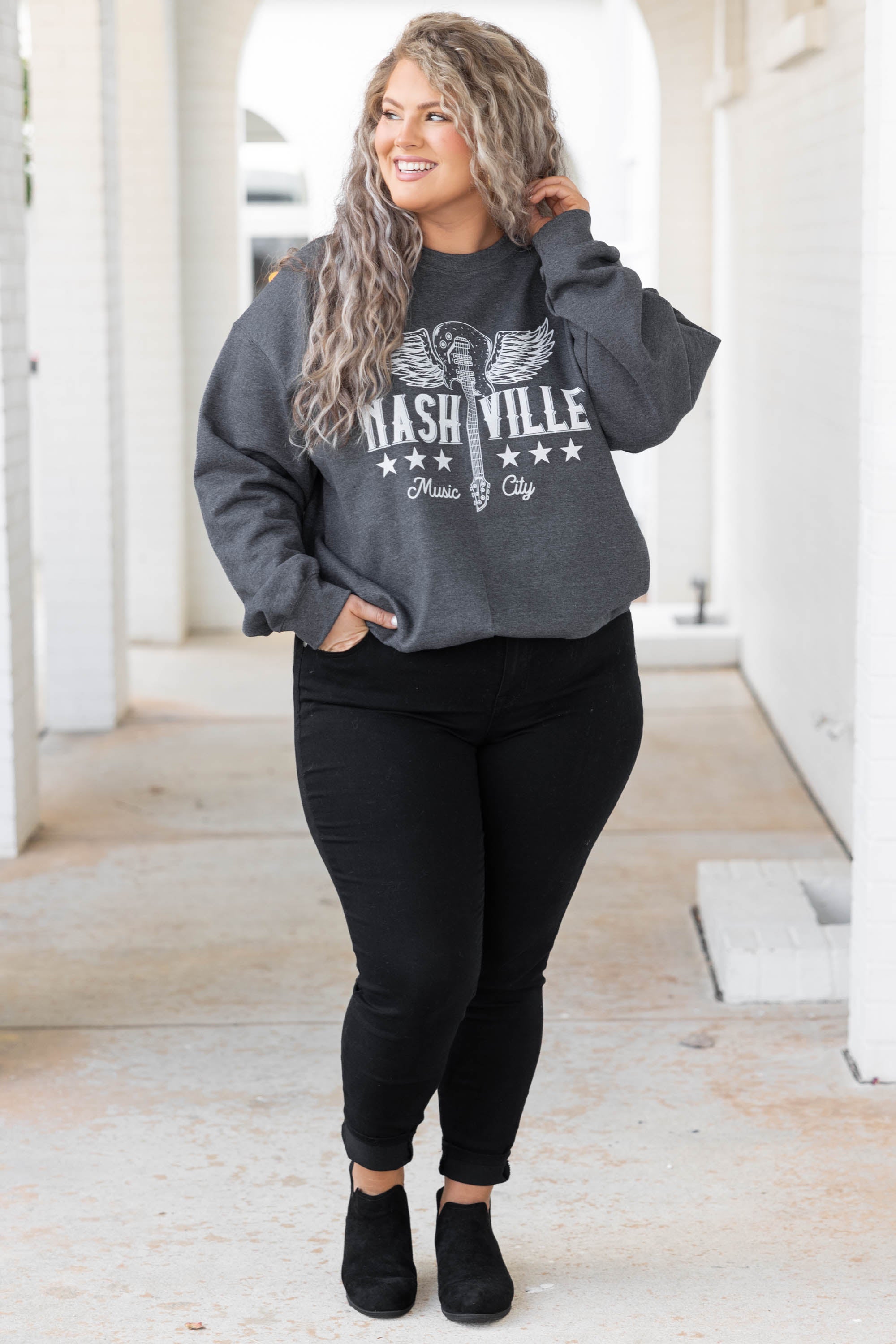 Welcome To Music City Sweatshirt. Dark Heather