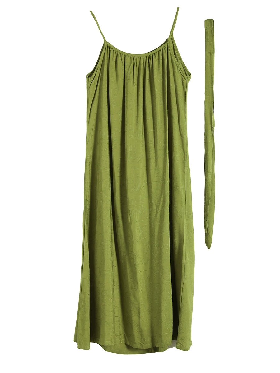 Women Summer Pure Color O-Neck Cotton Vest Dress