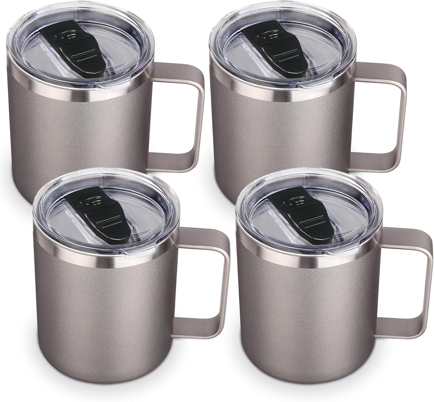 Volhoply 14oz Insulated Stainless Steel Coffee Mug with Leakproof Lid,Double Wall Vacuum Travel Coffee Cup with Handle,Reusable Metal Tumbler,Camping Mugs Keep Hot/Cold,Christmas Gifts(Black,1
