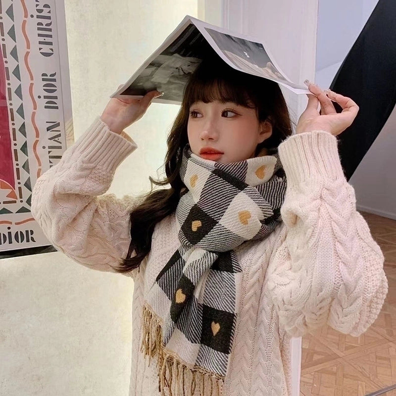 Women's Fashion Houndstooth Heart Shape Polyester Printing Scarf