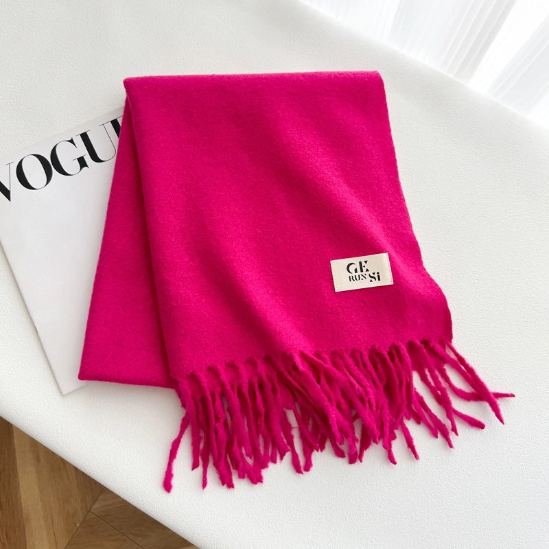 Women's Minimalist Solid Color Imitation Cashmere Tassel Scarf