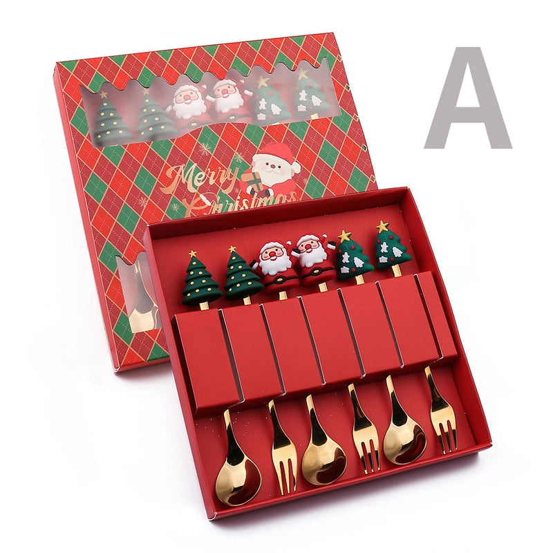 Christmas Cute Christmas Tree Santa Claus Star 304 Stainless Steel PVC Tableware 1 Piece