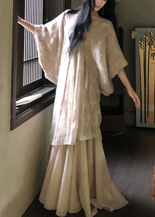 Loose V Neck Tulle Patchwork Cotton Robe Dresses Batwing Sleeve