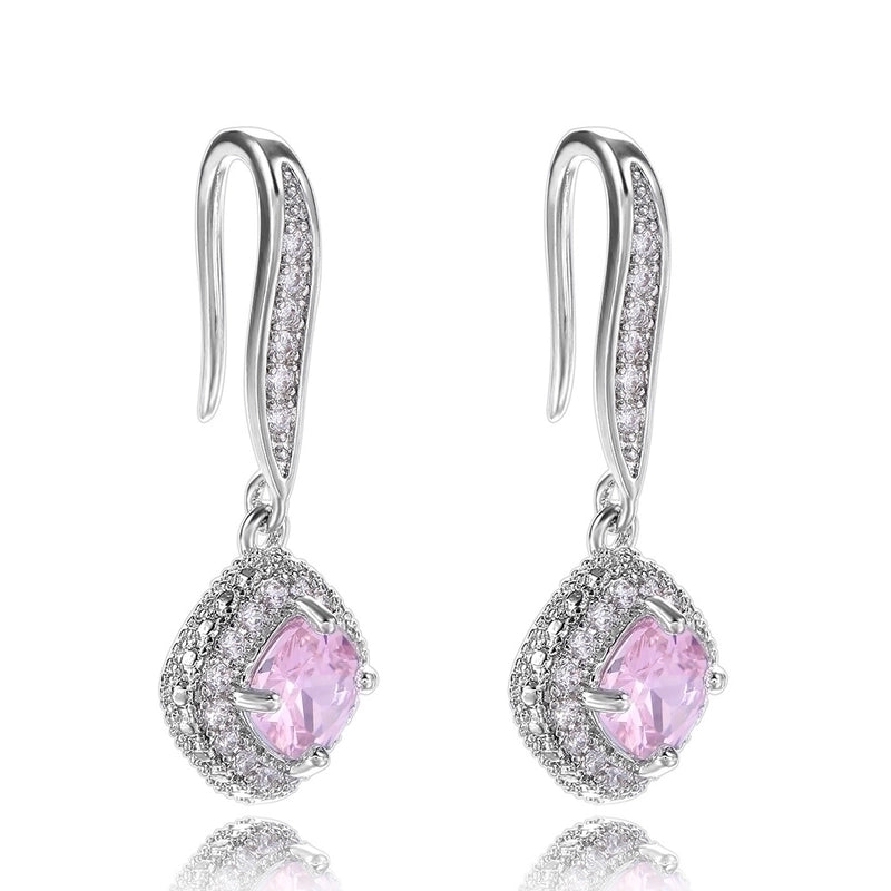 Fashion Square Inlaid Zircon Copper Drop Earrings