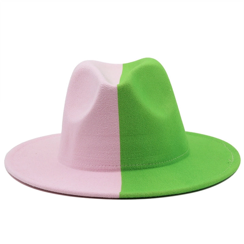 Yin And Yang Color Matching Woolen Felt Hat Autumn And Winter Party Fashion Flat-brimmed Jazz Hat