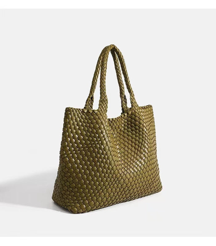 Women's Large Pu Leather Solid Color Vintage Style Streetwear Weave Square Magnetic Buckle Shoulder Bag