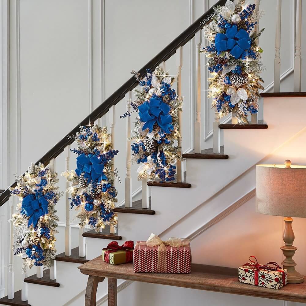 Christmas Cordless Prelit Stairway Swag Trim