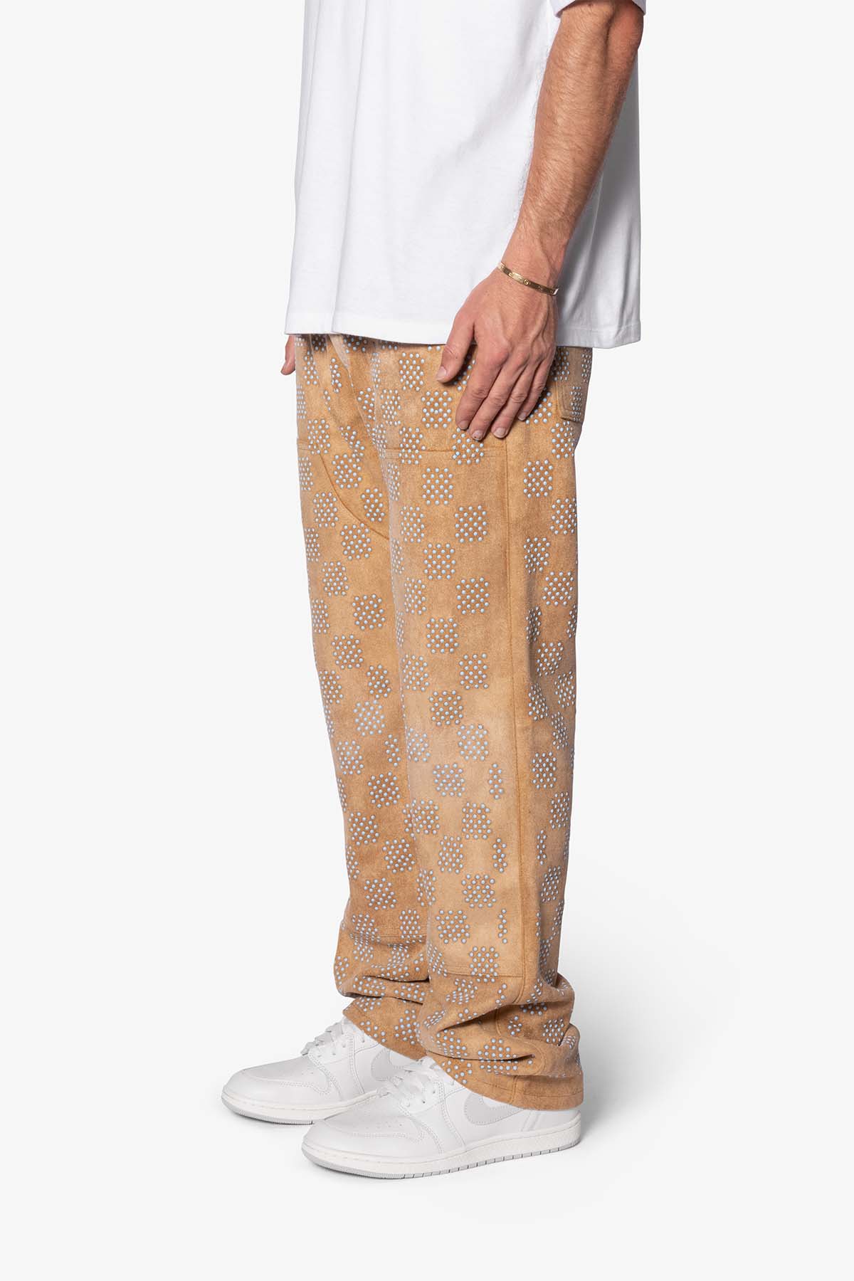 V693 Turquoise Studded Work Pants - Brown