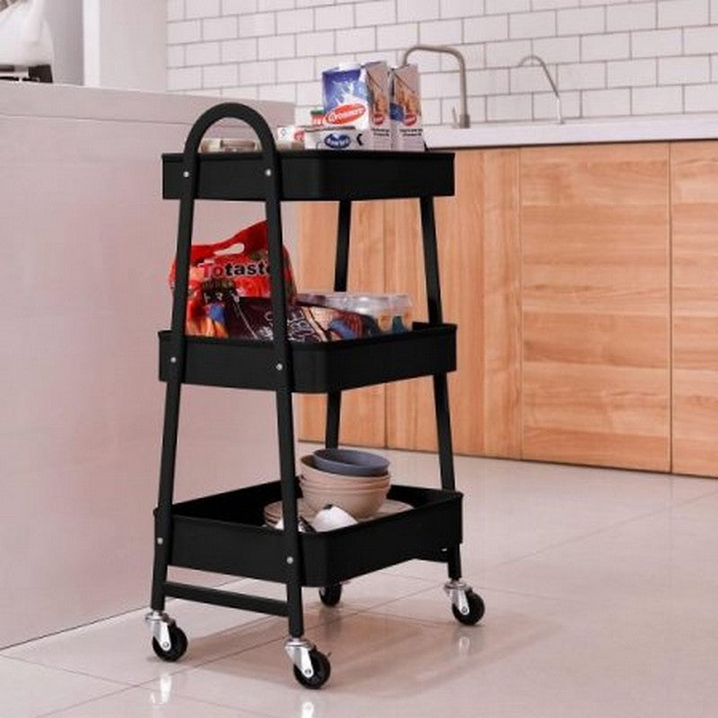 Multi-Purpose Utility Rolling Mobile Cart Trolley Organizer With 3 Tier Drawer Units & Metal Mesh Shelving