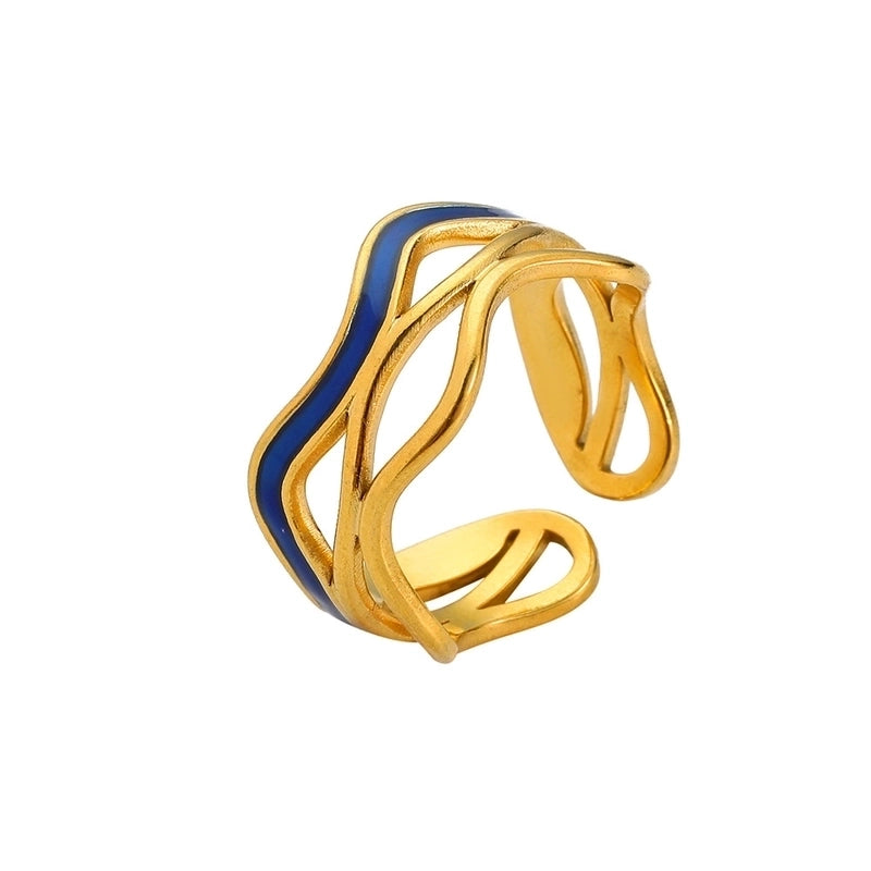 Vintage Style Color Block Stainless Steel 18K Gold Plated Plating Open Rings