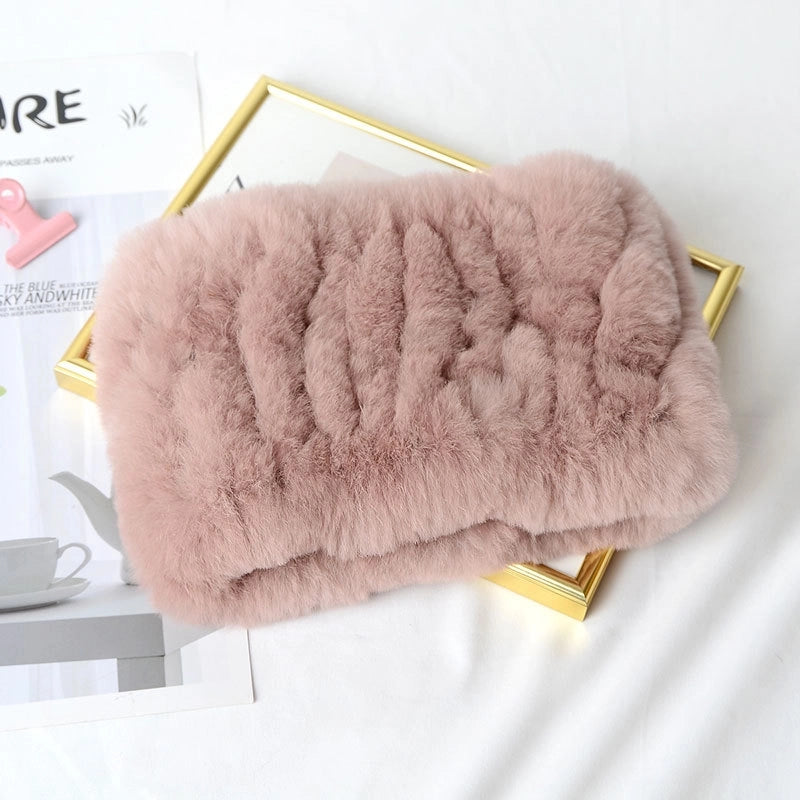Rex Rabbit Hair Knitted Neck Neck Women's Winter Thickened Encryption Warm Fur Scarf High Elastic Headgear Headband