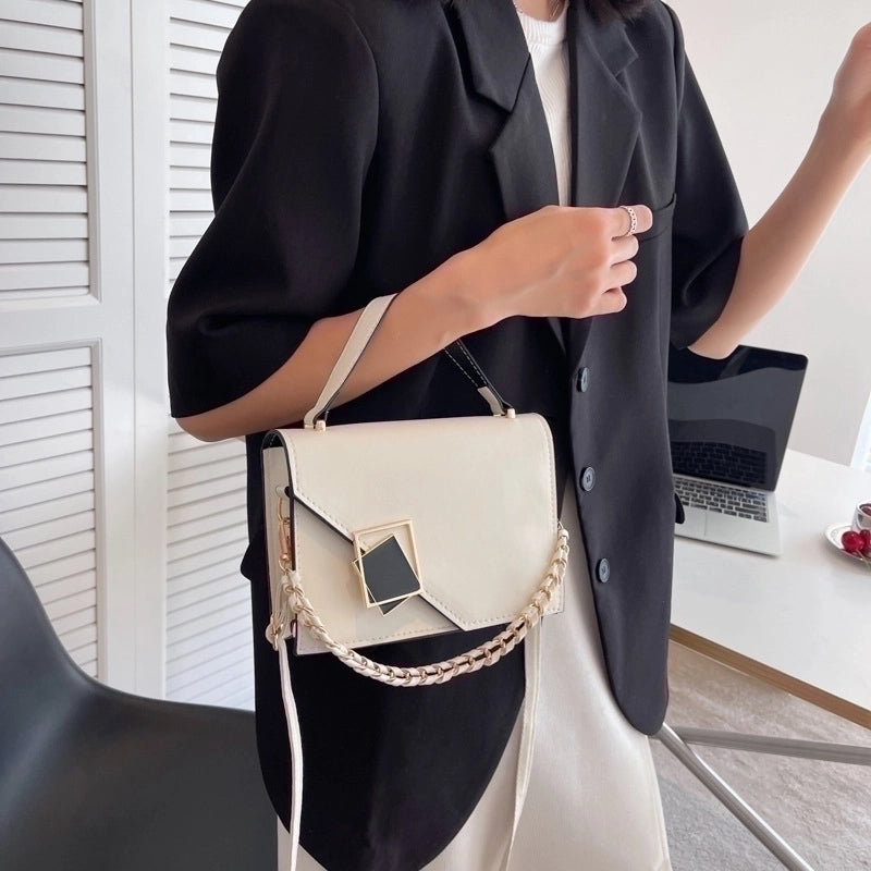 Women's Small Pu Leather Solid Color Fashion Chain Square Magnetic Buckle Crossbody Bag