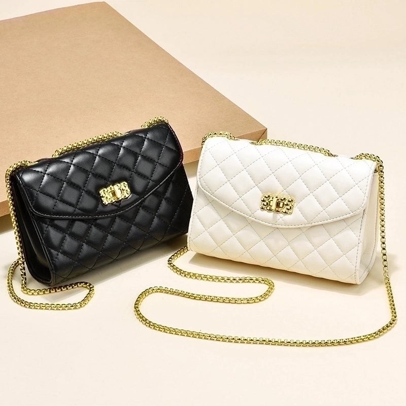 Women's Large Pu Leather Solid Color Lingge Streetwear Square Lock Clasp Crossbody Bag