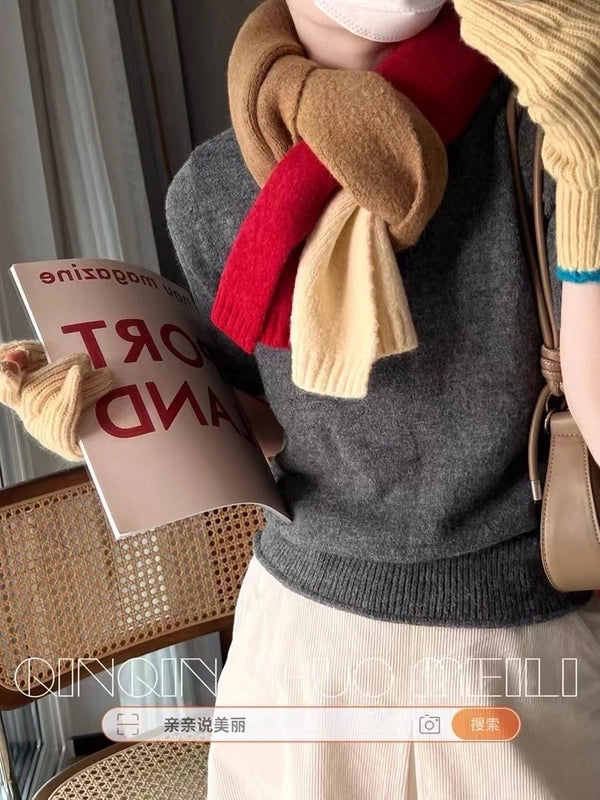 New Autumn And Winter Style Contrast Color Scarf Female Neck Protection Korean Cute Student Warm Knitted Scarf Male