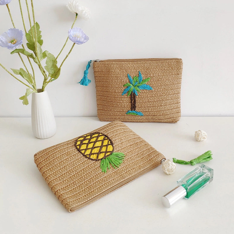 Coconut Tree Straw Tree Weave Square Clutches