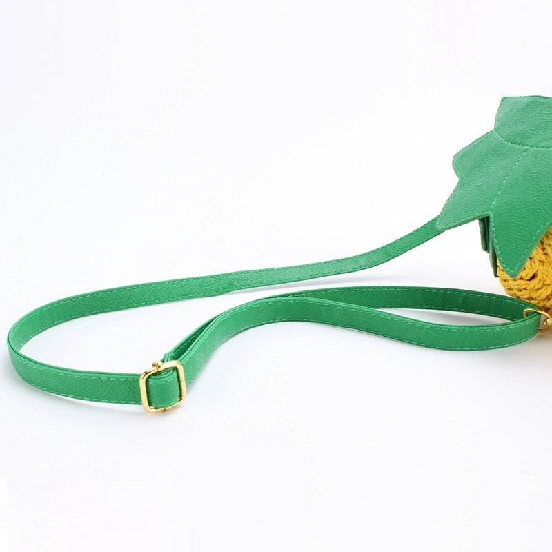 Women's Small Paper String Pineapple Cute Weave Round Lock Clasp Beach Bag