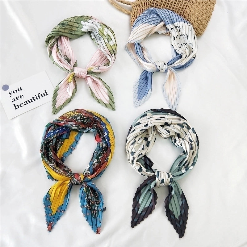 Korean Pleated Silk Square Scarf