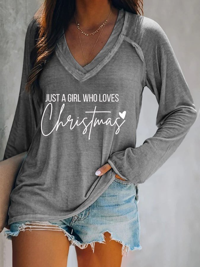 Women's Just A Girl Who Loves Christmas Print T-Shirt