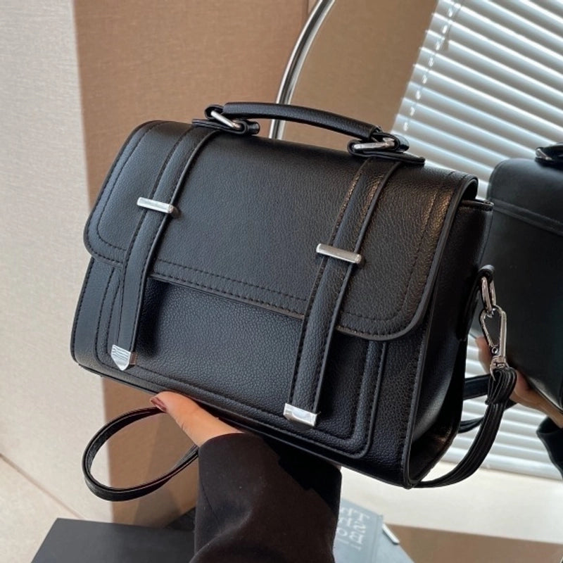 Women's Medium Pu Leather Solid Color Streetwear Square Flip Cover Crossbody Bag