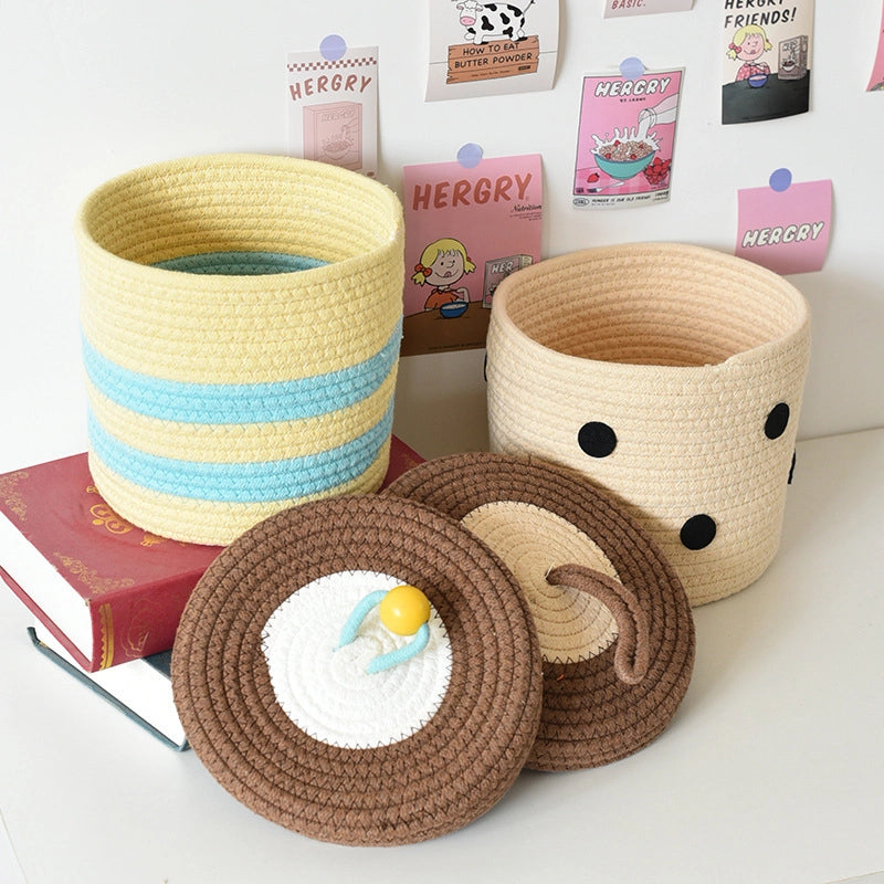 Cute Color Matching Color Contrast Pattern Cotton Thread Storage Basket