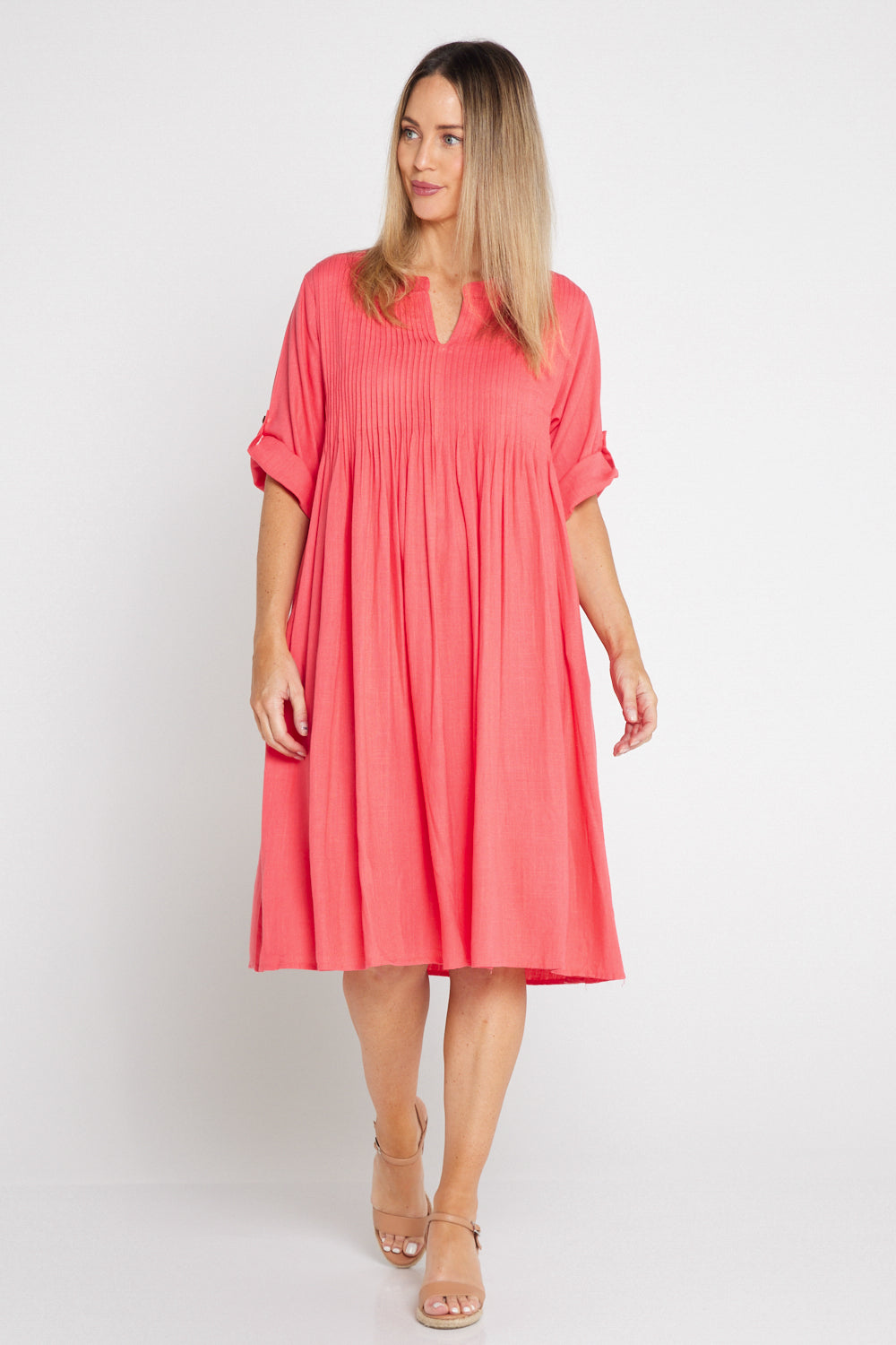 Melina Cotton & Linen Dress - Melon