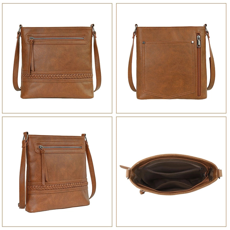 Women's Pu Leather Solid Color Basic Vintage Style Square Zipper Shoulder Bag
