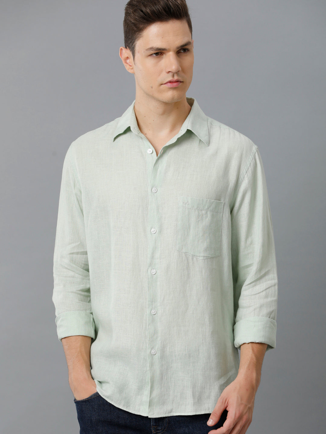 Men Stipes Formal Grey Shirt (LUTHE)