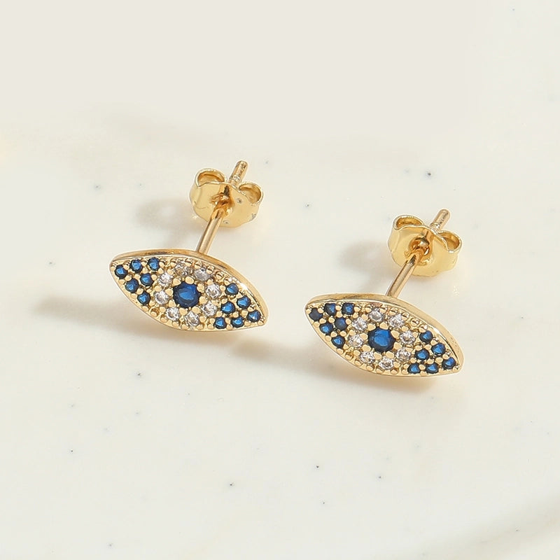 1 Pair Elegant Minimalist Commute Devil's Eye Enamel Inlay Copper Zircon 14K Gold Plated Ear Studs