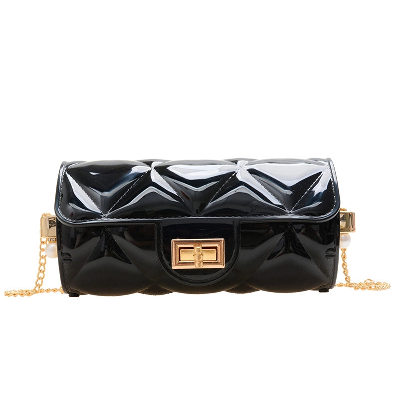 Women's Pvc Solid Color Elegant Cylindrical Lock Clasp Circle Bag Crossbody Bag Chain Bag