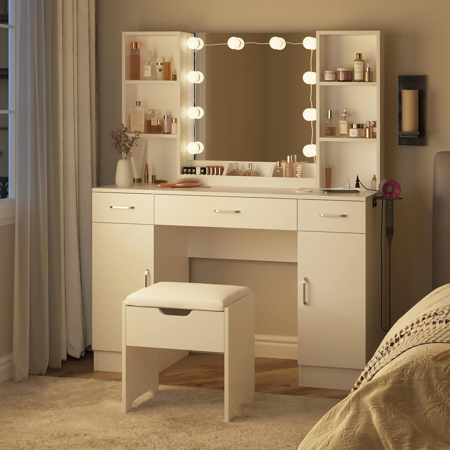 Large 45.2inch Makeup Vanity Table with Lighted Mirror