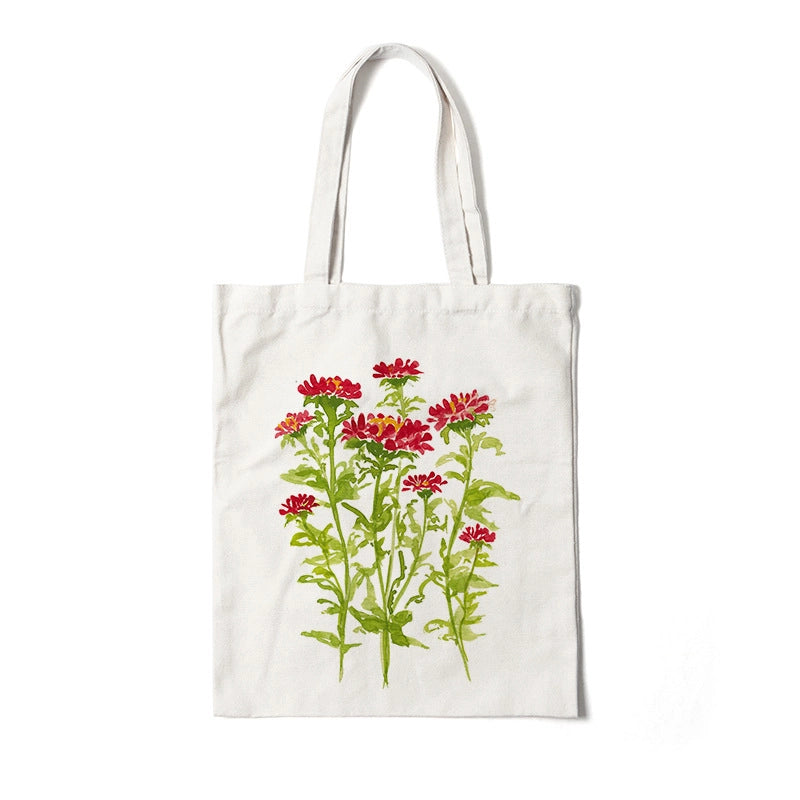 Women's Medium Canvas Flower Basic Classic Style Square Open Canvas Bag