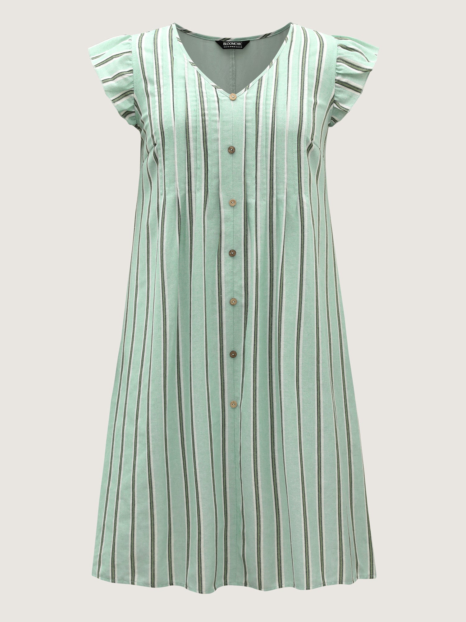 Pleated Front Stripes Pockets Midi Dress