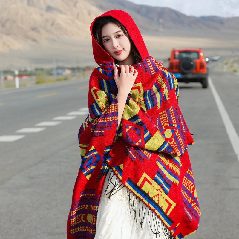 Women's Retro Ethnic Style Geometric Artificial Wool Acrylic Tassel Shawl