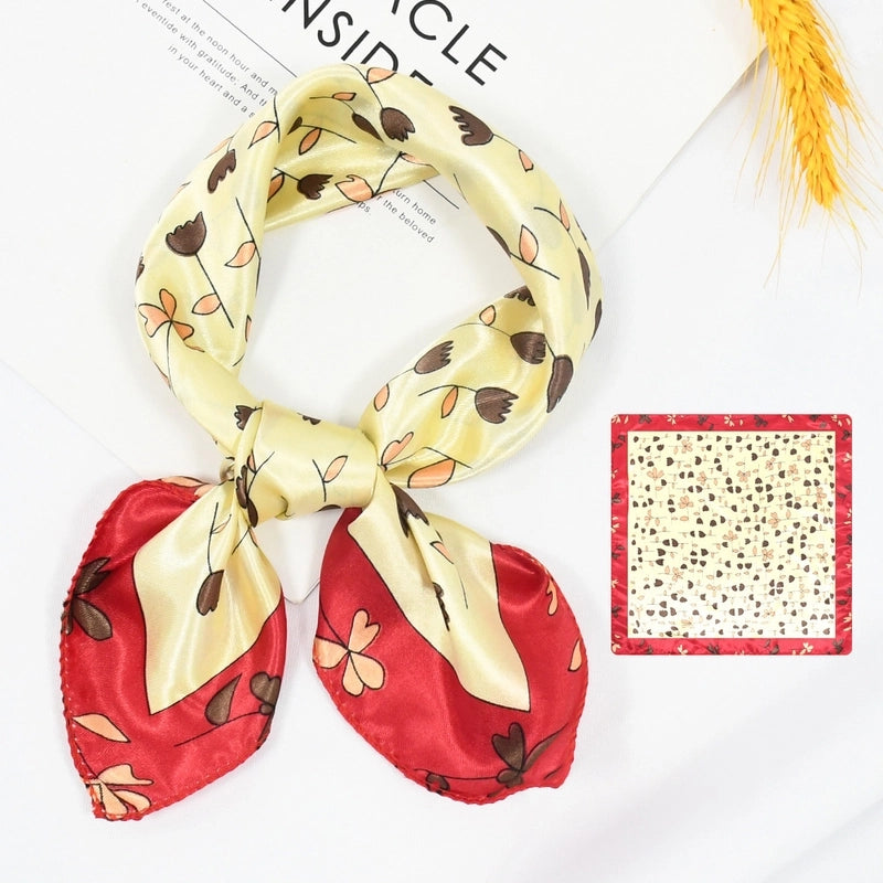 Women's Sweet Round Satin Printing Silk Scarf