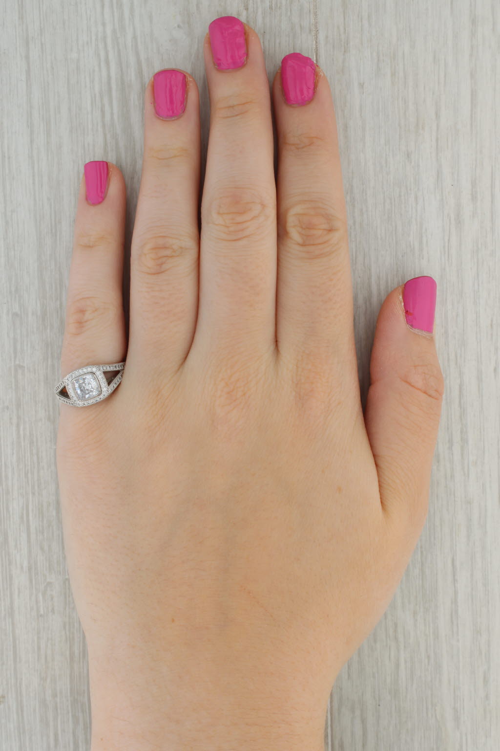 1.46ctw Cubic Zirconia Halo Engagement Style Ring Sterling Silver Size 7.25