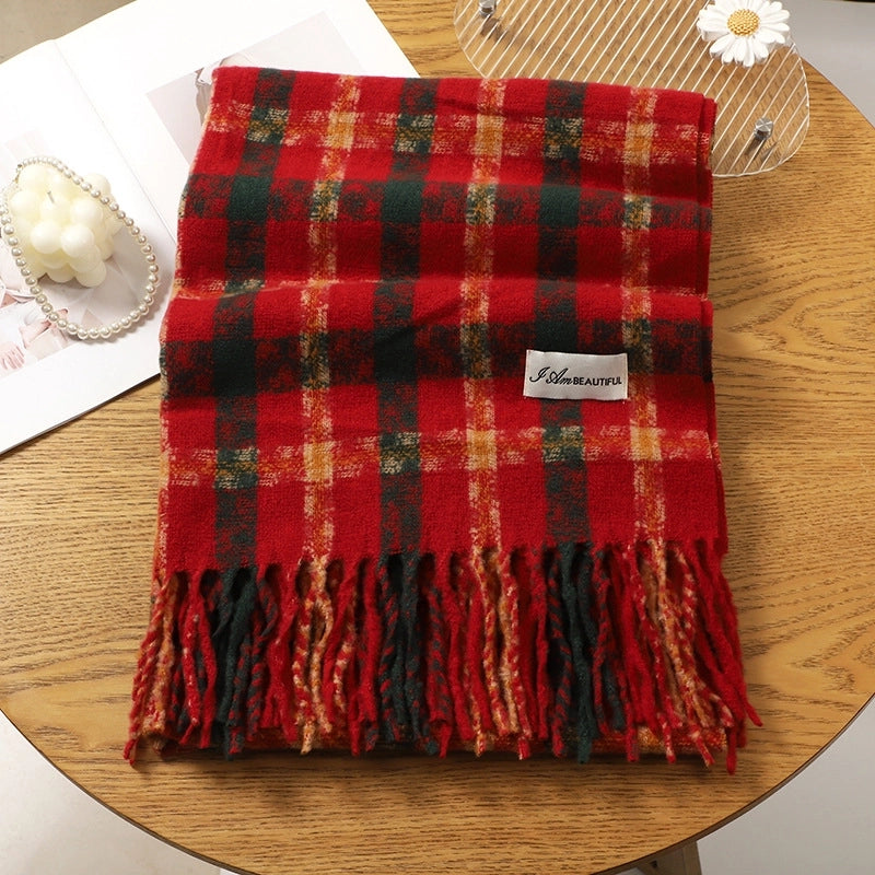 Women's Basic Plaid Polyester Scarf