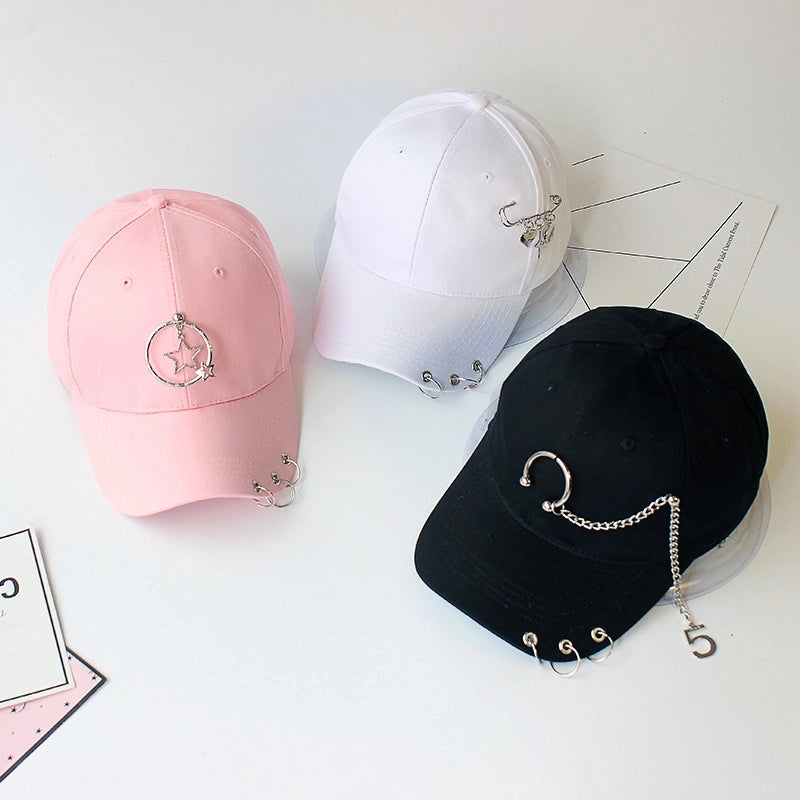 Hat Women's Korean Style Personality Chain Iron Ring Cap Student Children's Baseball Cap Spring And Summer Parent-Child Sunshade
