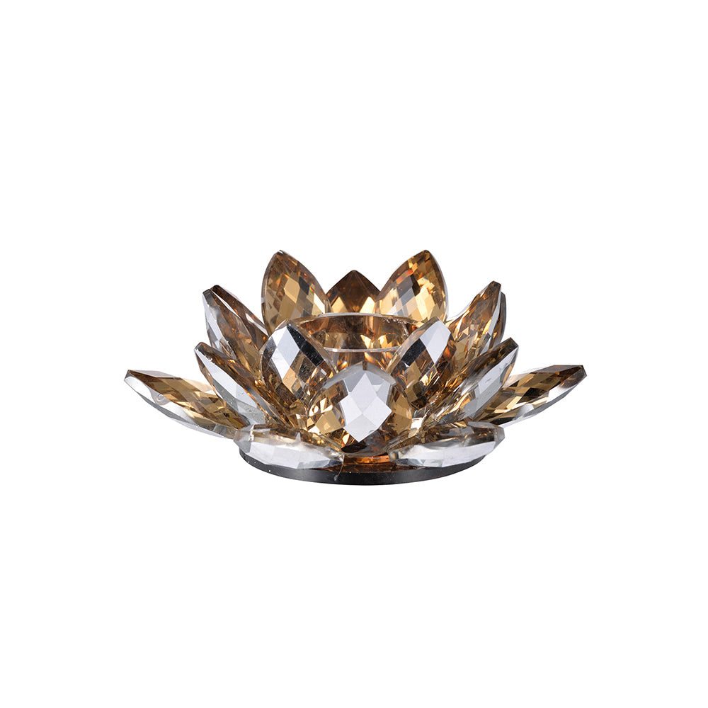 Lotus Crystal Candle Holder - Soft Gold