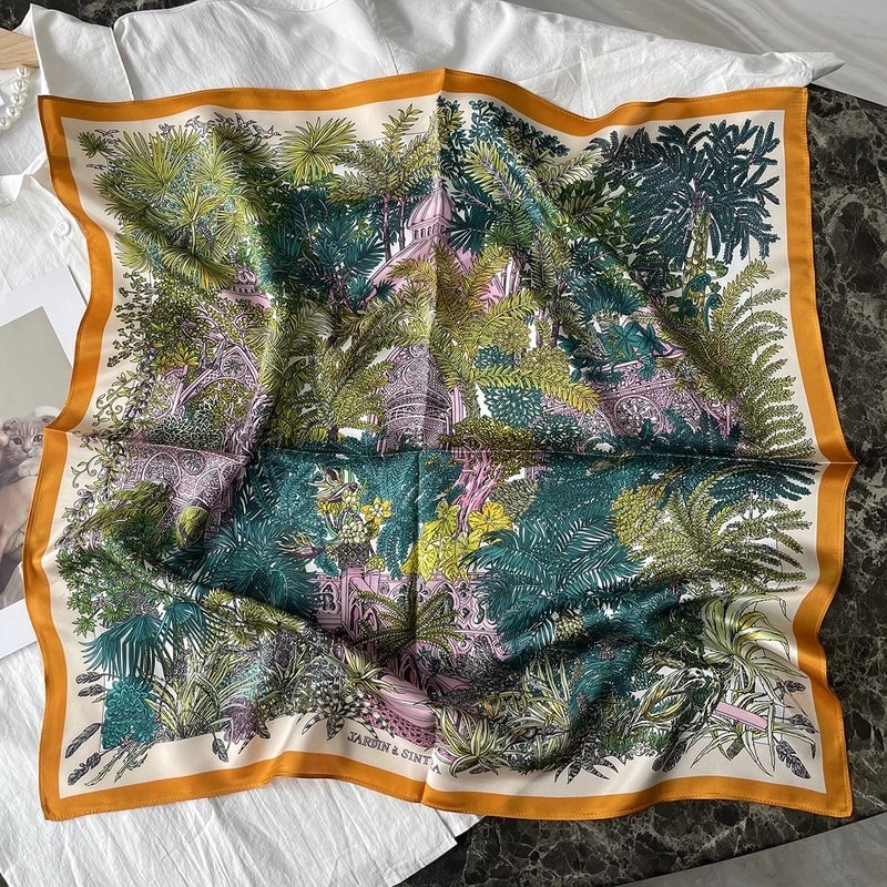 Silk Scarf Women's Spring Fashion Striped Silk Scarf 70 Square Scarf Advanced Sunscreen Scarf