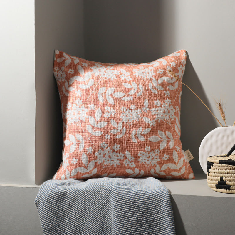 Magnolia Printed Cotton Cushion Cover - Peach White