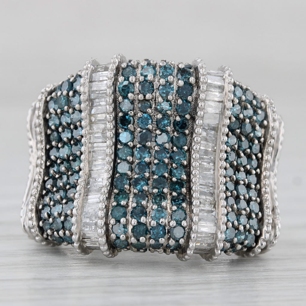 1.80ctw Blue White Diamond Ring 10k White Gold Size 6 Cocktail