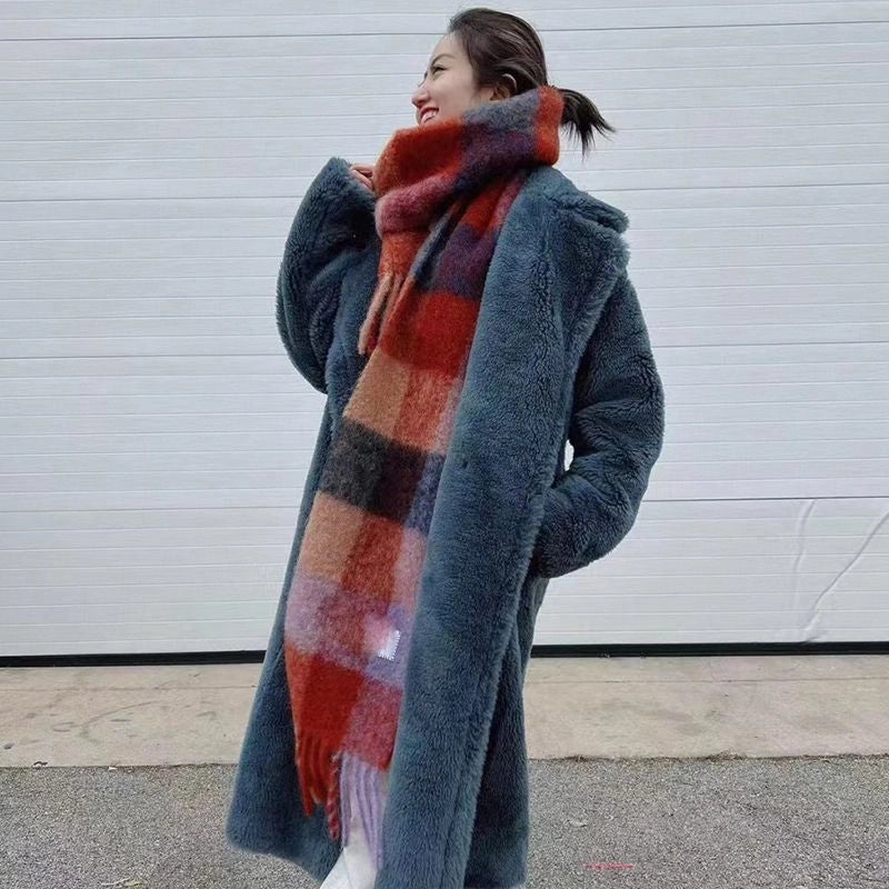 Rainbow Plaid Scarf Women's Autumn And Winter Thickened Mohair Student Couple Contrast Color Matching Thickened