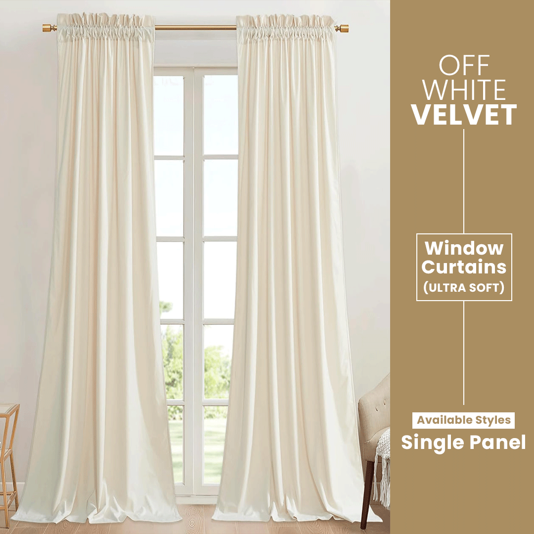 Off White-Velvet Window Curtains (Ultra Soft)