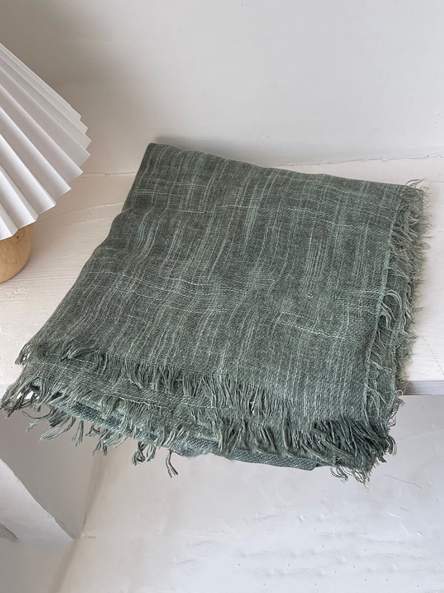Women Vintage Pure Color Tassel Shawl Scarf